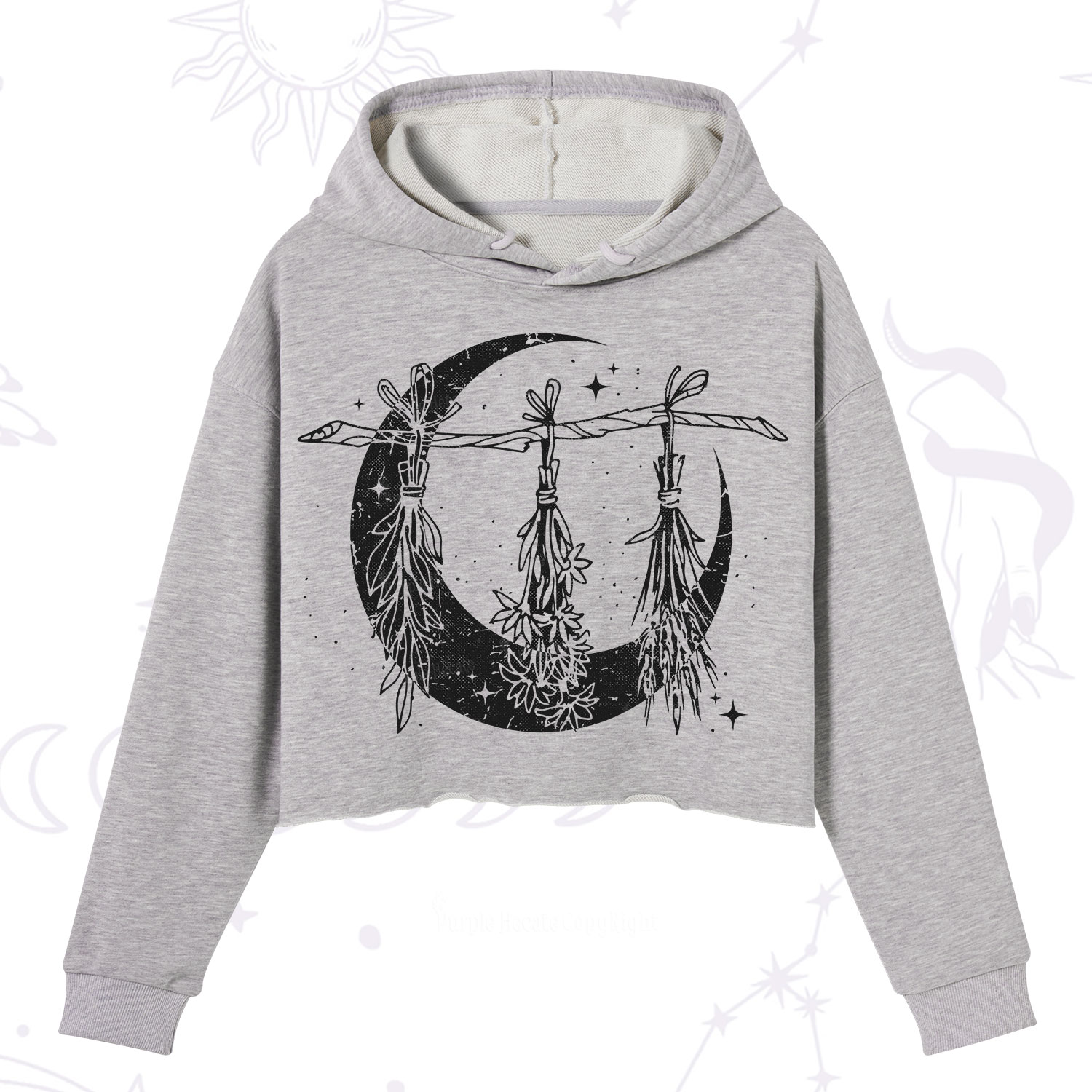 Purplehecate Witchy Moon Herbs Crop Hoodie