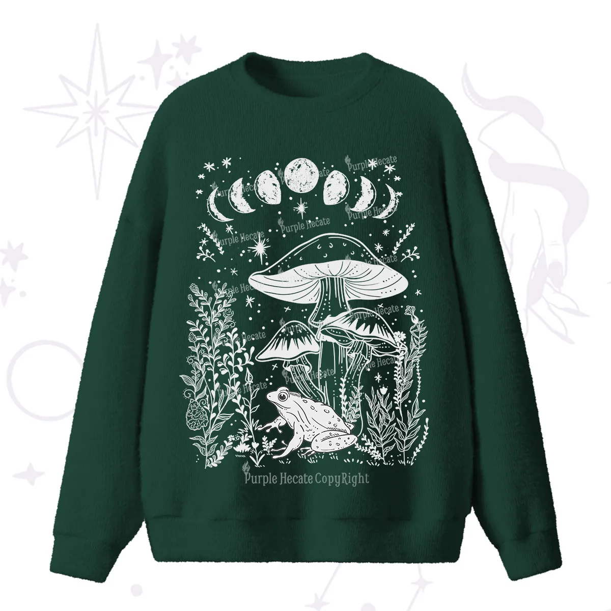 Purplehecate Celestial Frog Mushrooms Fuzzy Ugly Sweater