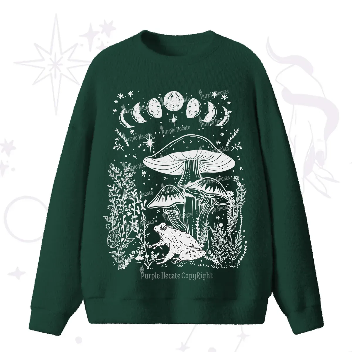Purplehecate Celestial Frog Mushrooms Fuzzy Ugly Sweater