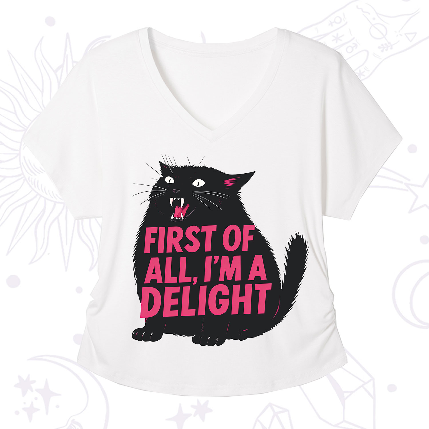 Purplehecate First Of All I'm A Delight Cat V-Neck T-Shirt