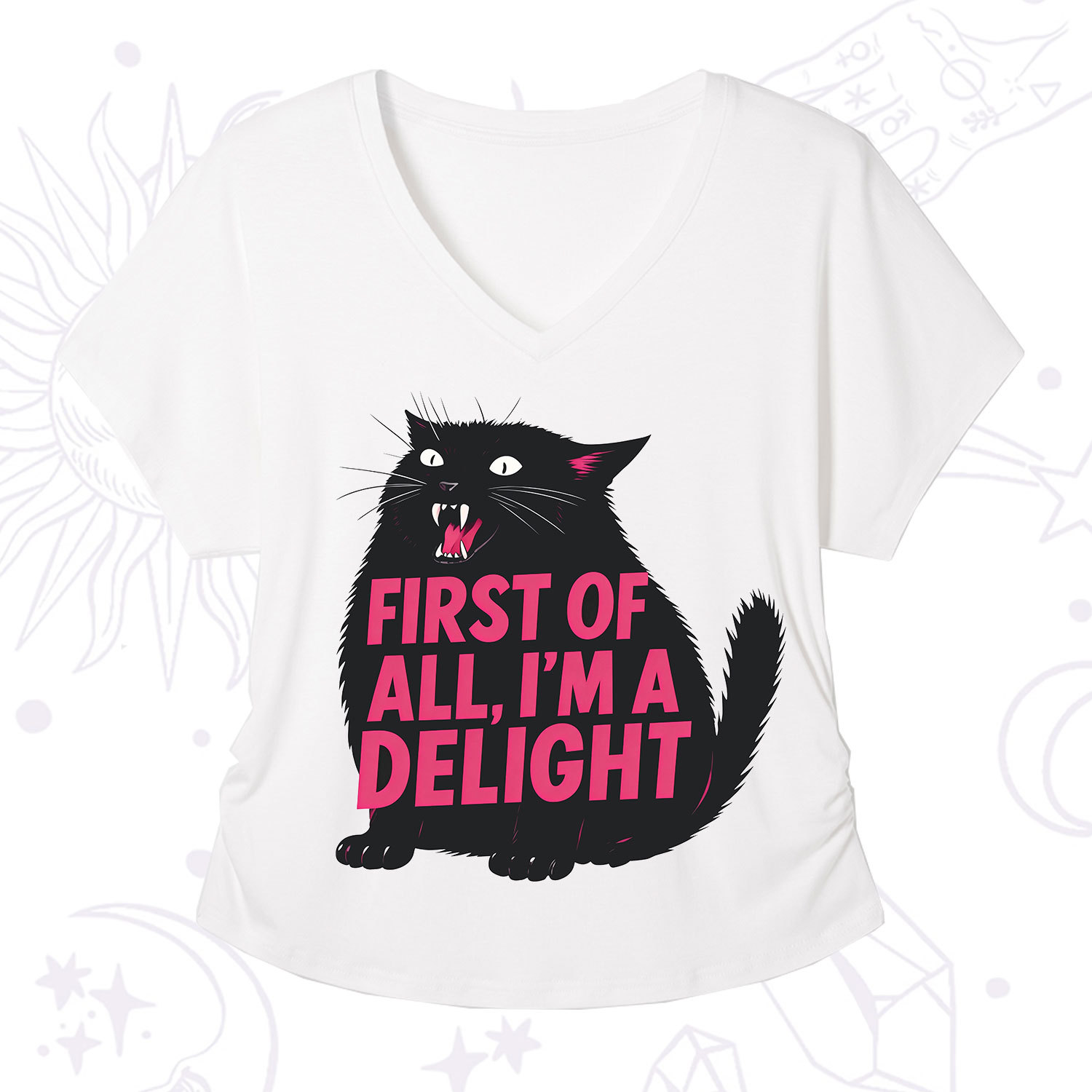 Purplehecate First Of All I'm A Delight Cat V-Neck T-Shirt