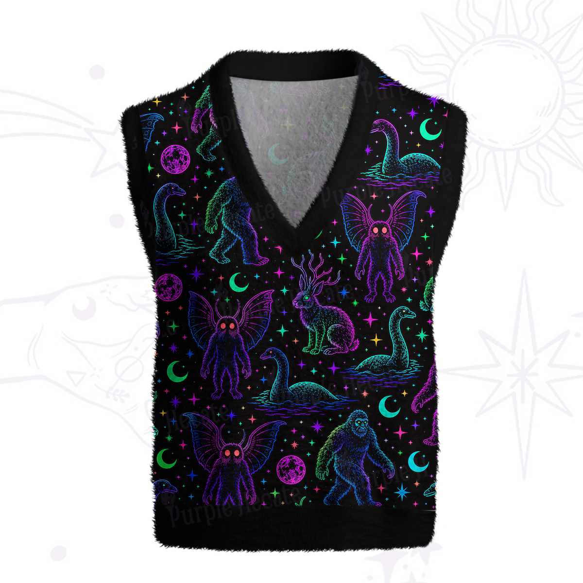 Purplehecate Neon Cryptid Creatures Ugly Sweater Vest