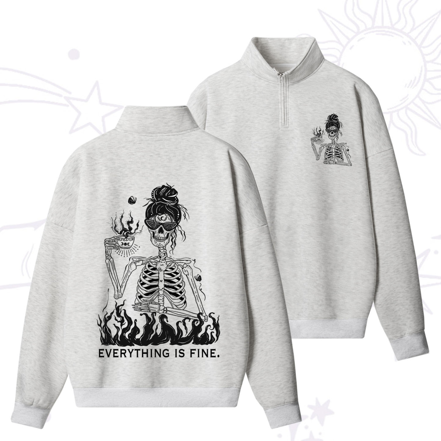 Purplehecate Everything Is Fine Zip Fleece Sweatshirt