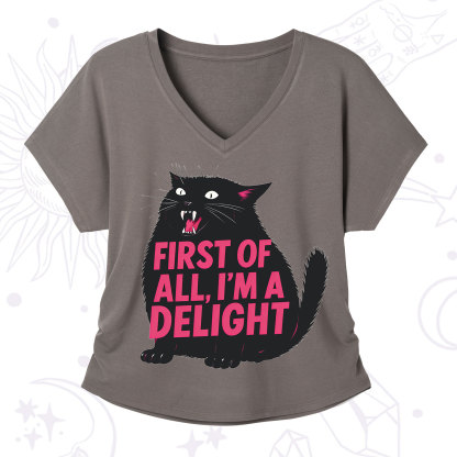 Purplehecate First Of All I'm A Delight Cat V-Neck T-Shirt