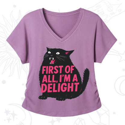 Purplehecate First Of All I'm A Delight Cat V-Neck T-Shirt