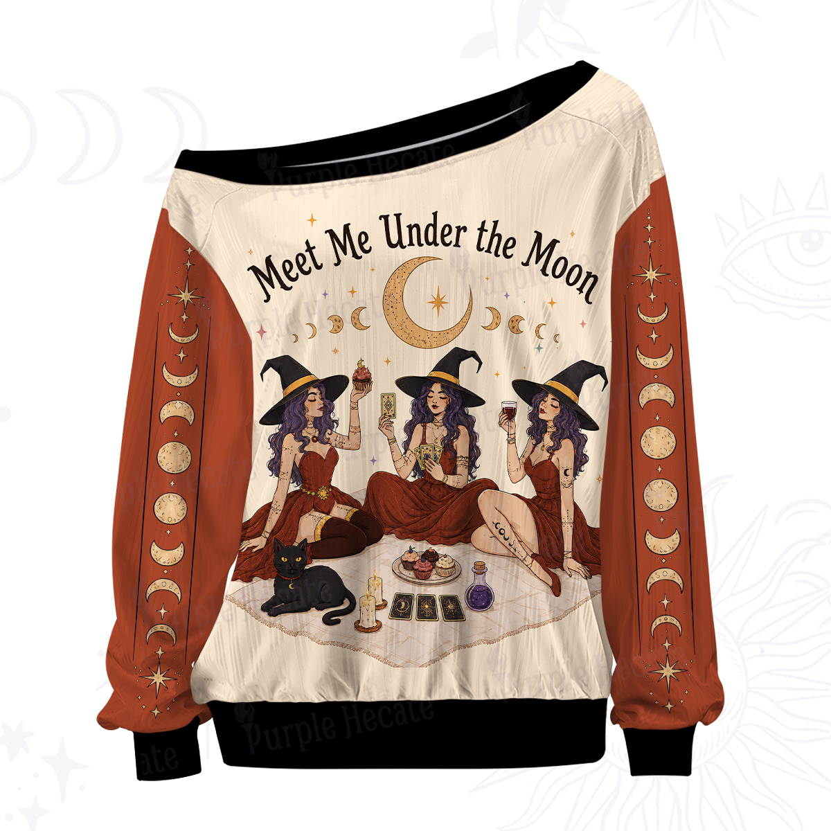Purplehecate Meet Me Under the Moon Witchy Off The Shoulder Graphic Jersey