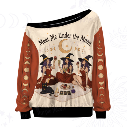 Purplehecate Meet Me Under the Moon Witchy Off The Shoulder Graphic Jersey