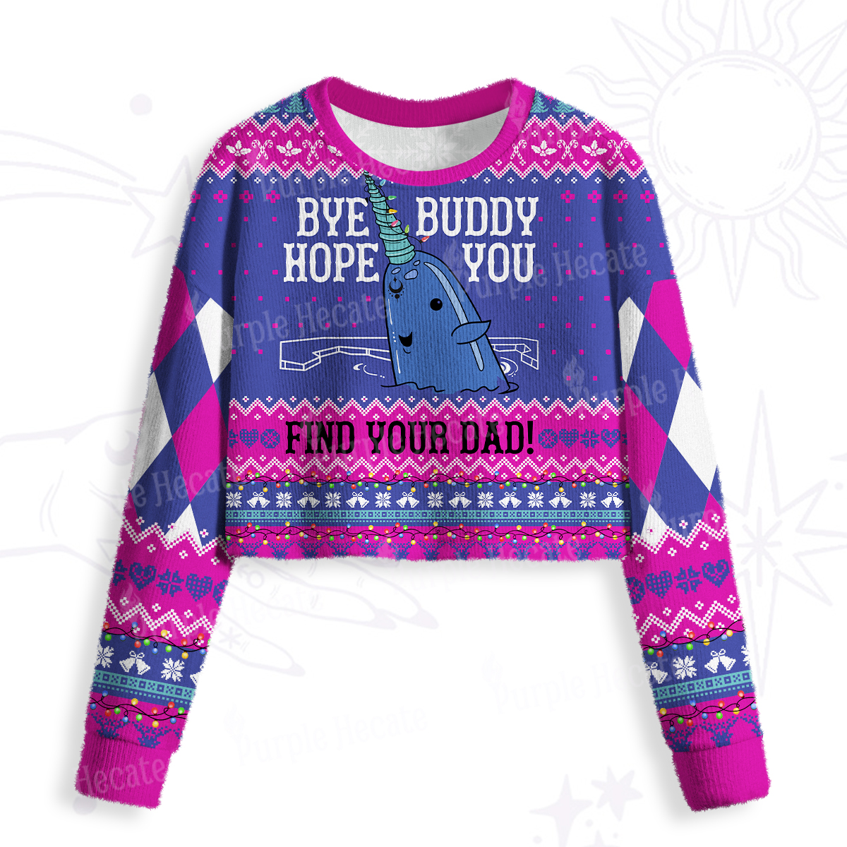 Purplehecate Good Luck Buddy Whale Crop Fuzzy Ugly Sweatshirt