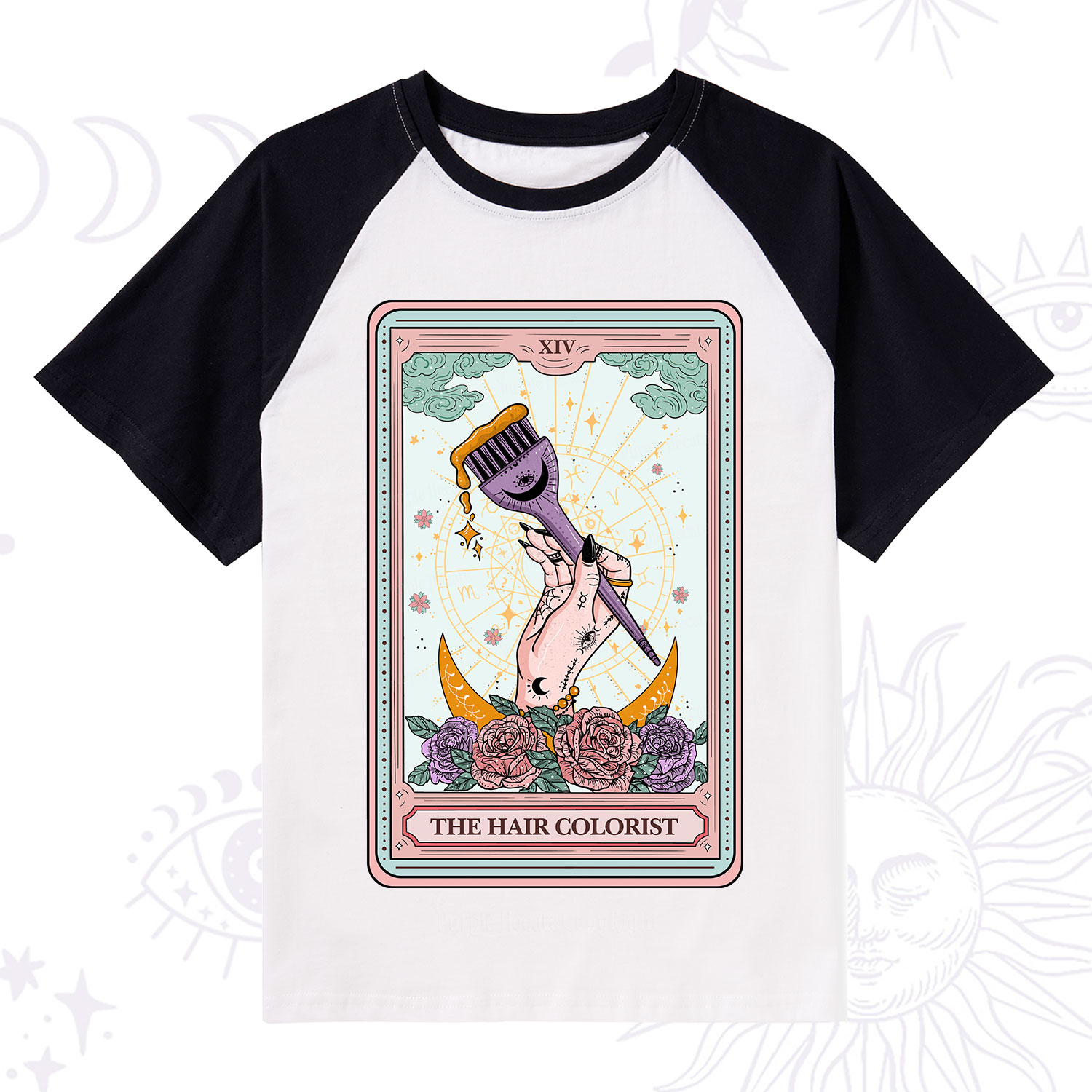 Purplehecate The Hair Colorist Tarot Raglan Short Sleeve T‑Shirt