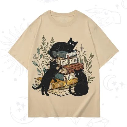Purplehecate Enchanted Library Three Black Cats T-Shirt