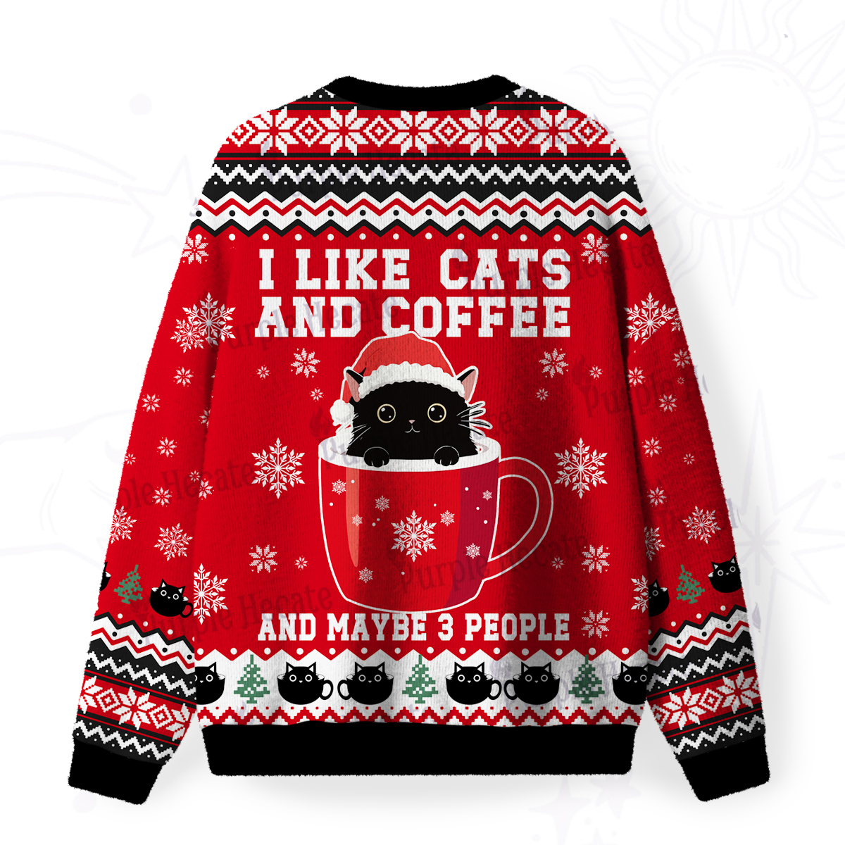 Purplehecate I like Cats And Coffee Fuzzy Ugly Christmas Sweatshirt