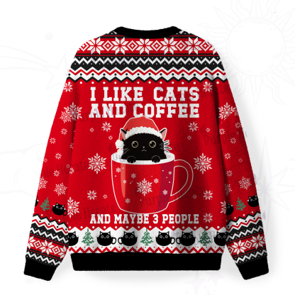 Purplehecate I like Cats And Coffee Fuzzy Ugly Christmas Sweatshirt