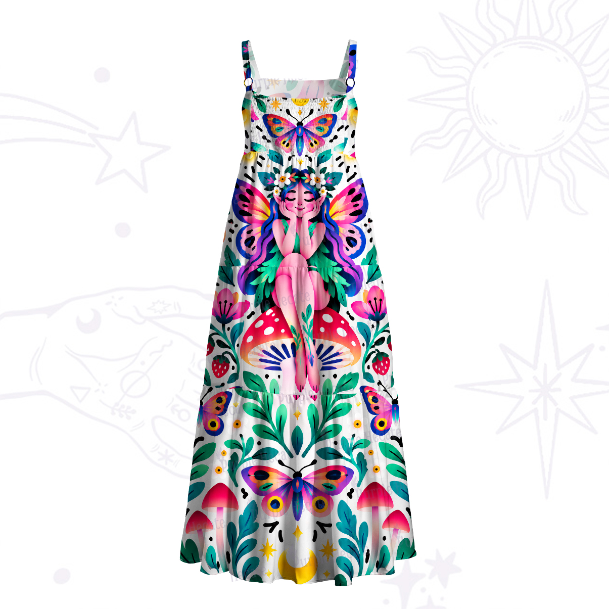 Purplehecate Mystic Butterfly Fairy Forest Wide Straps Maxi Dress