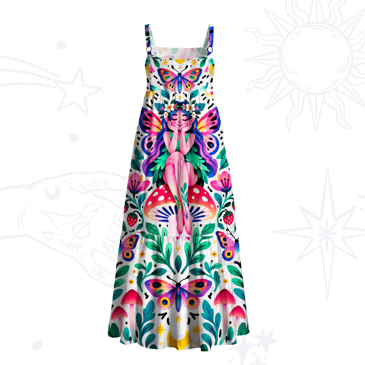 Purplehecate Mystic Butterfly Fairy Forest Wide Straps Maxi Dress