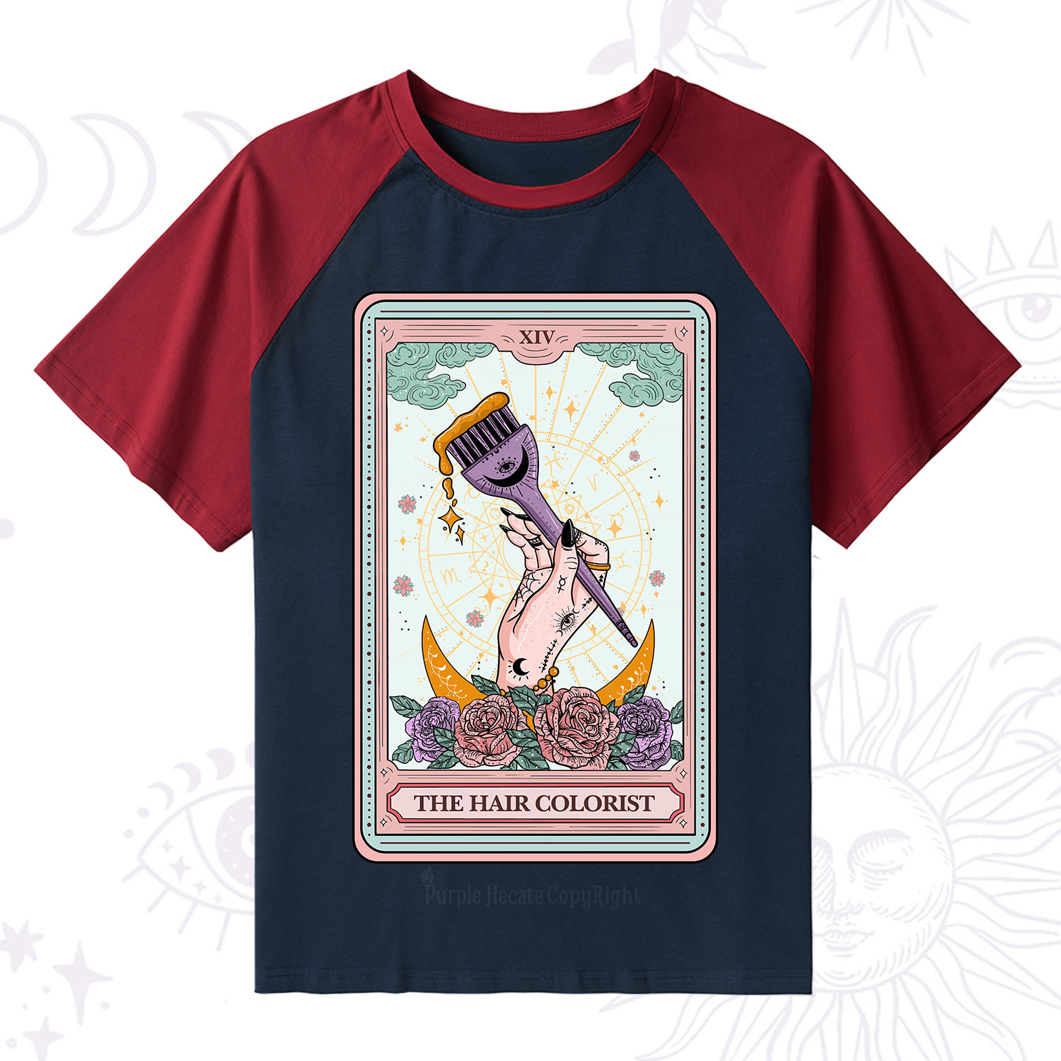 Purplehecate The Hair Colorist Tarot Raglan Short Sleeve T‑Shirt