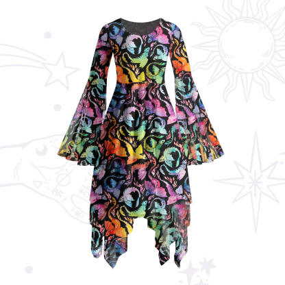 Purplehecate Rainbow Dragon Fire Bell Sleeve Dress