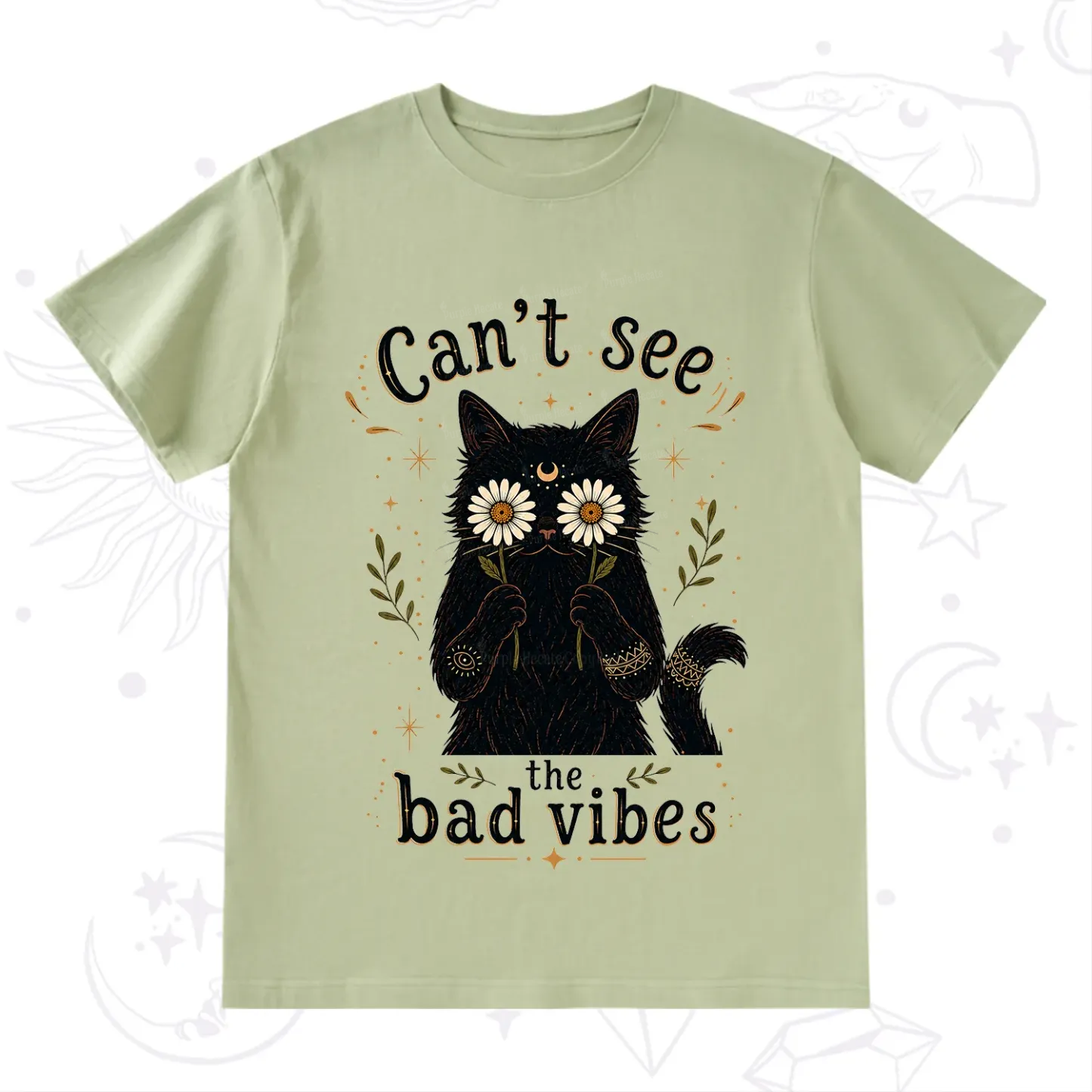 Purplehecate Can't See the Bad Vibes Black Cat T-Shirt