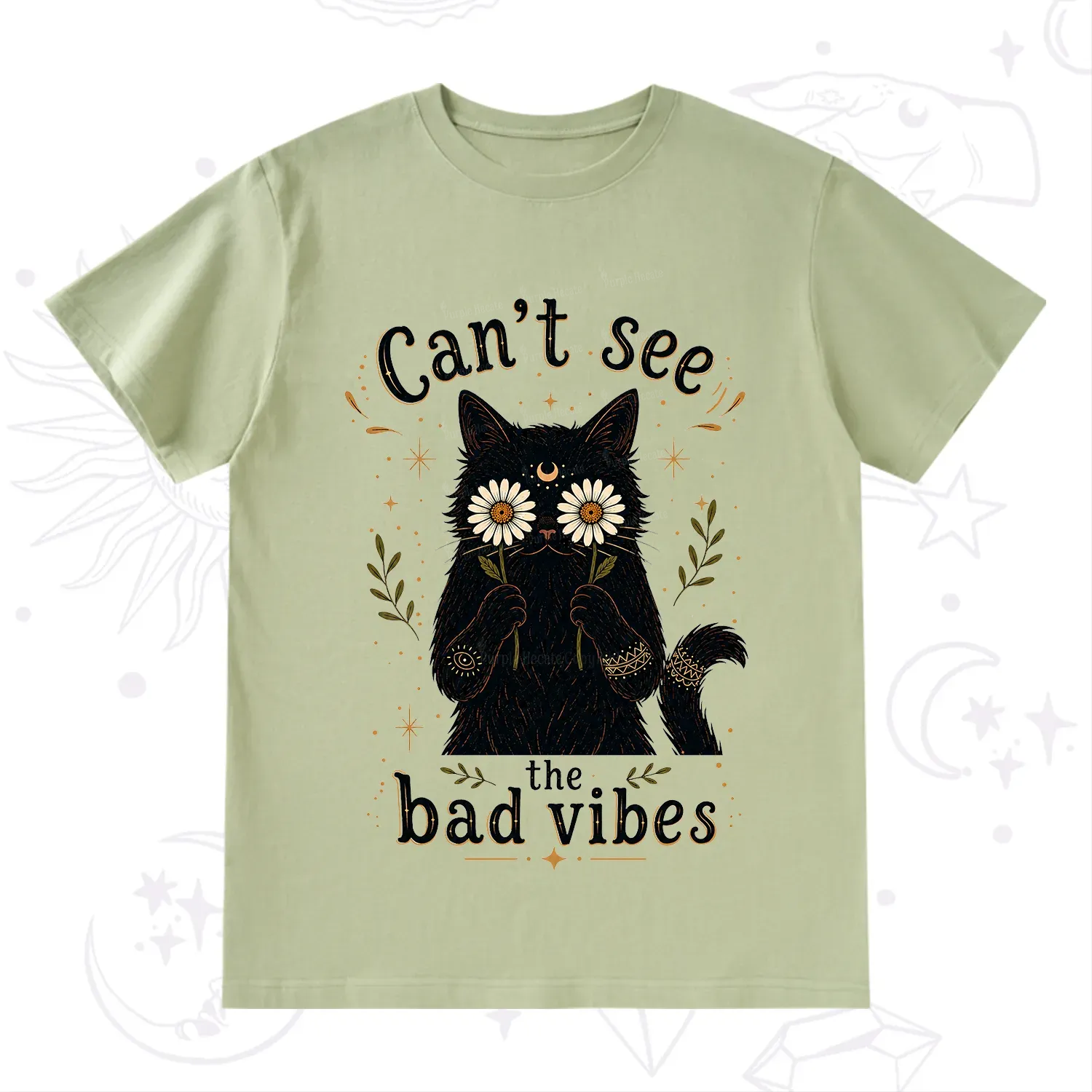 Purplehecate Can't See the Bad Vibes Black Cat T-Shirt