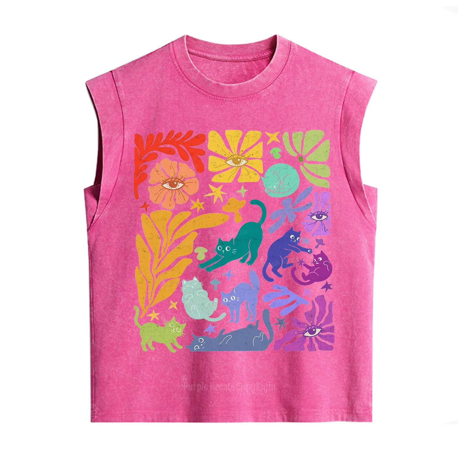 Purplehecate Rainbow Pride Cats Vintage Washed Tank