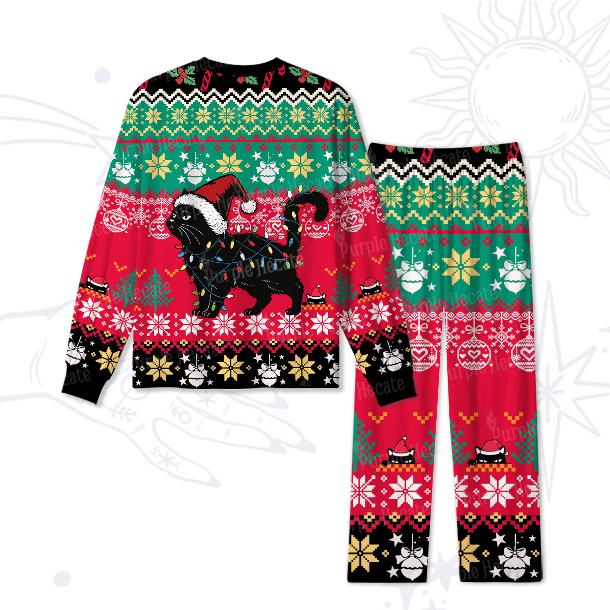 Purplehecate Cute Cat Christmas Christmas Pajamas