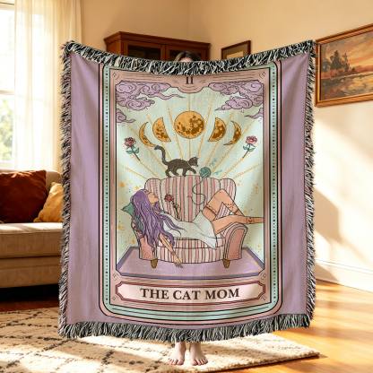 Purplehecate The Cat Mom Tarot Woven Tapestry Blanket