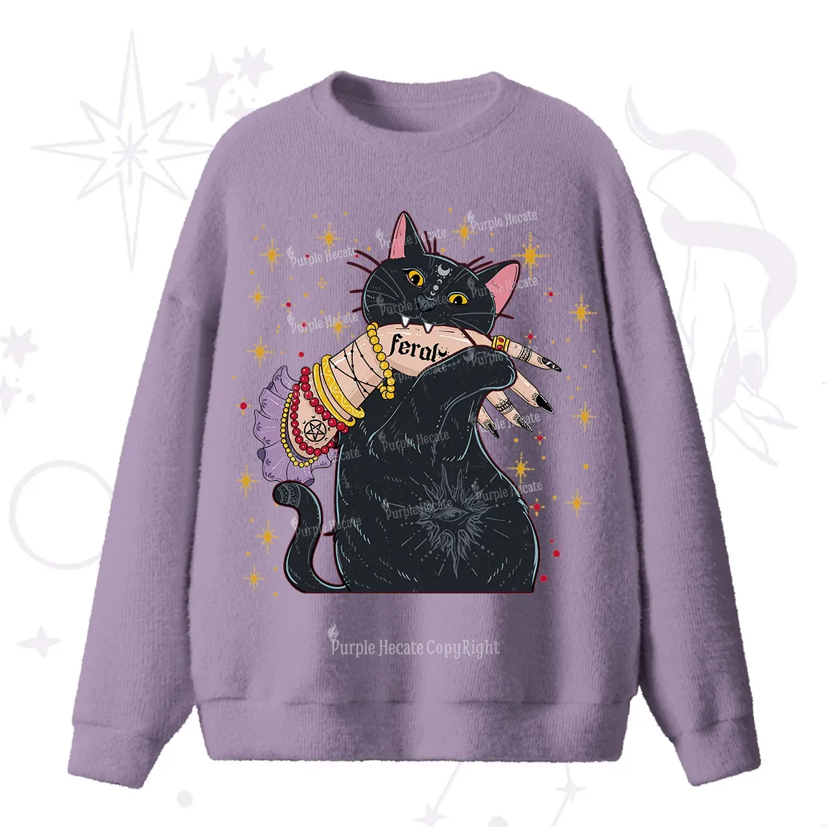 Purplehecate Feral Cat Fuzzy Ugly Sweater