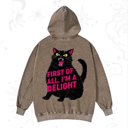 Purplehecate First Of All I'm A Delight Cat Washed Hoodie