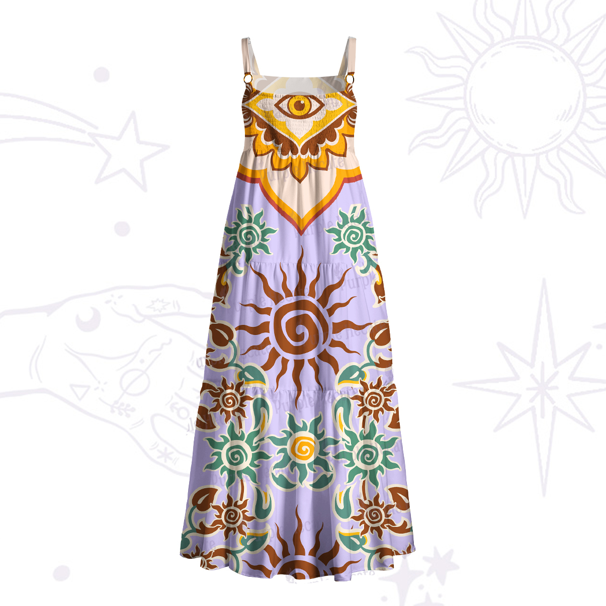 Purplehecate Solar Whispers Witch Wide Straps Maxi Dress