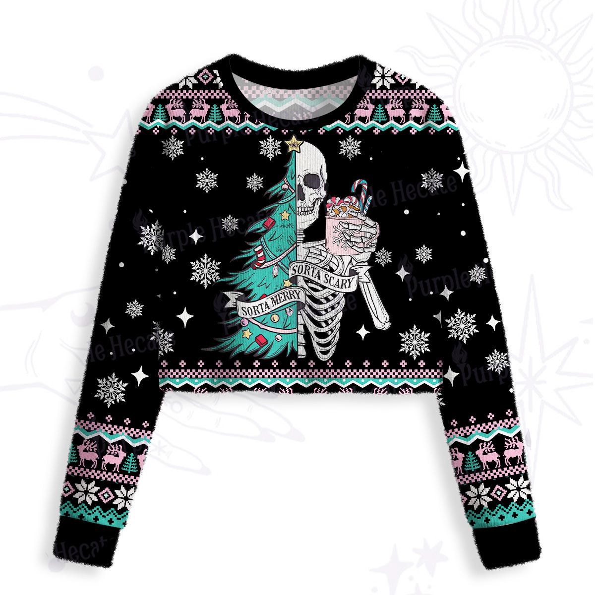 Purplehecate Sorta Merry Sorta Scary Christmas Crop Fuzzy Ugly Sweatshirt