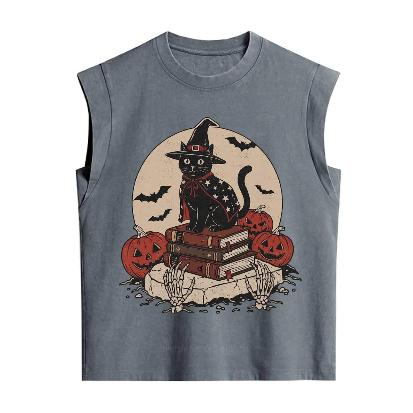 Purplehecate Autumn Preparations Pumpkin Skeleton Vintage Washed Tank