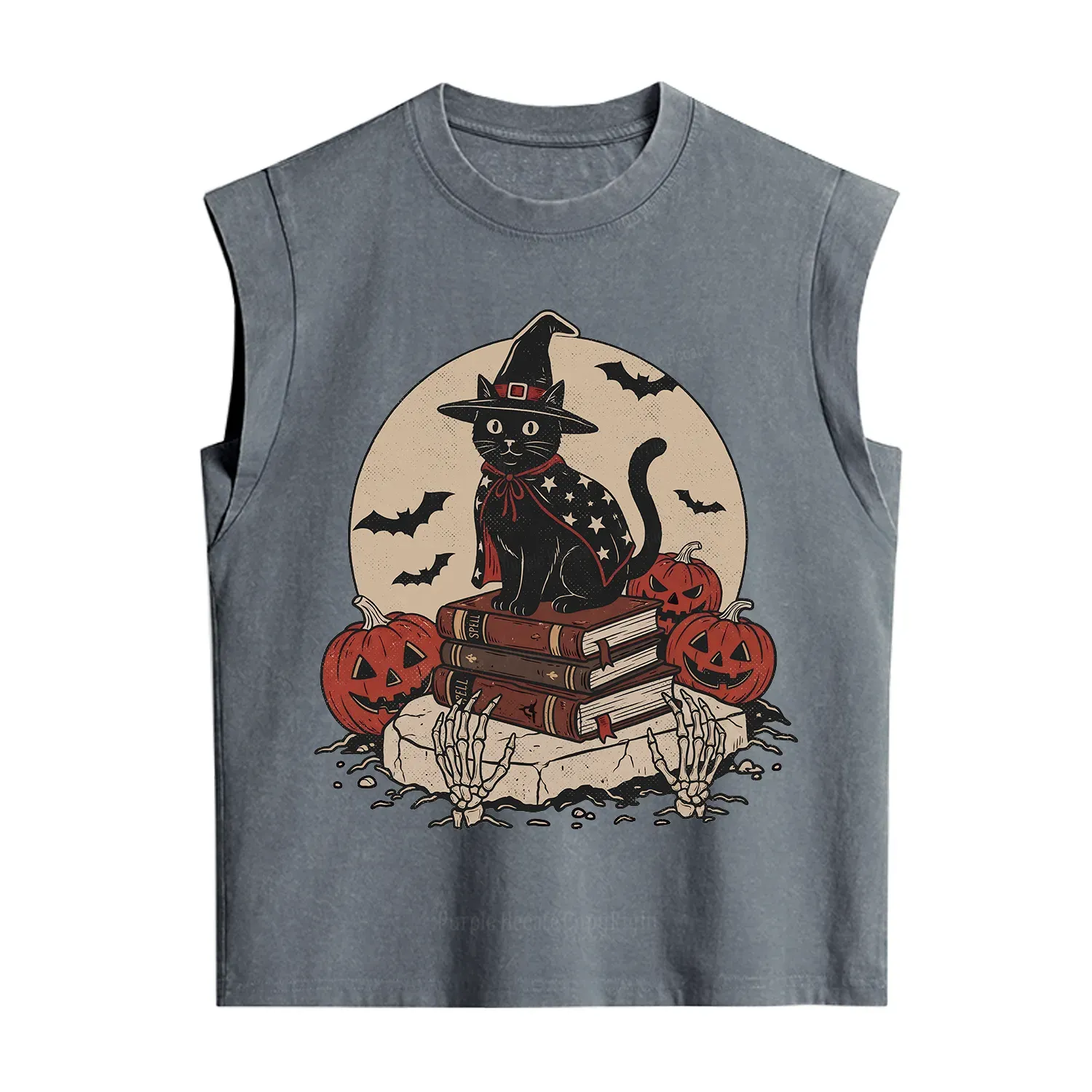 Purplehecate Autumn Preparations Pumpkin Skeleton Vintage Washed Tank