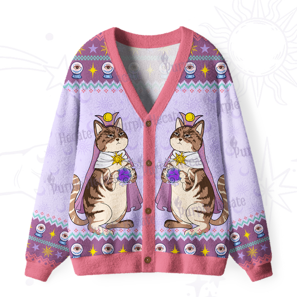 Purplehecate The High Priestess Cat Tarot Ugly Cardigan Sweaters