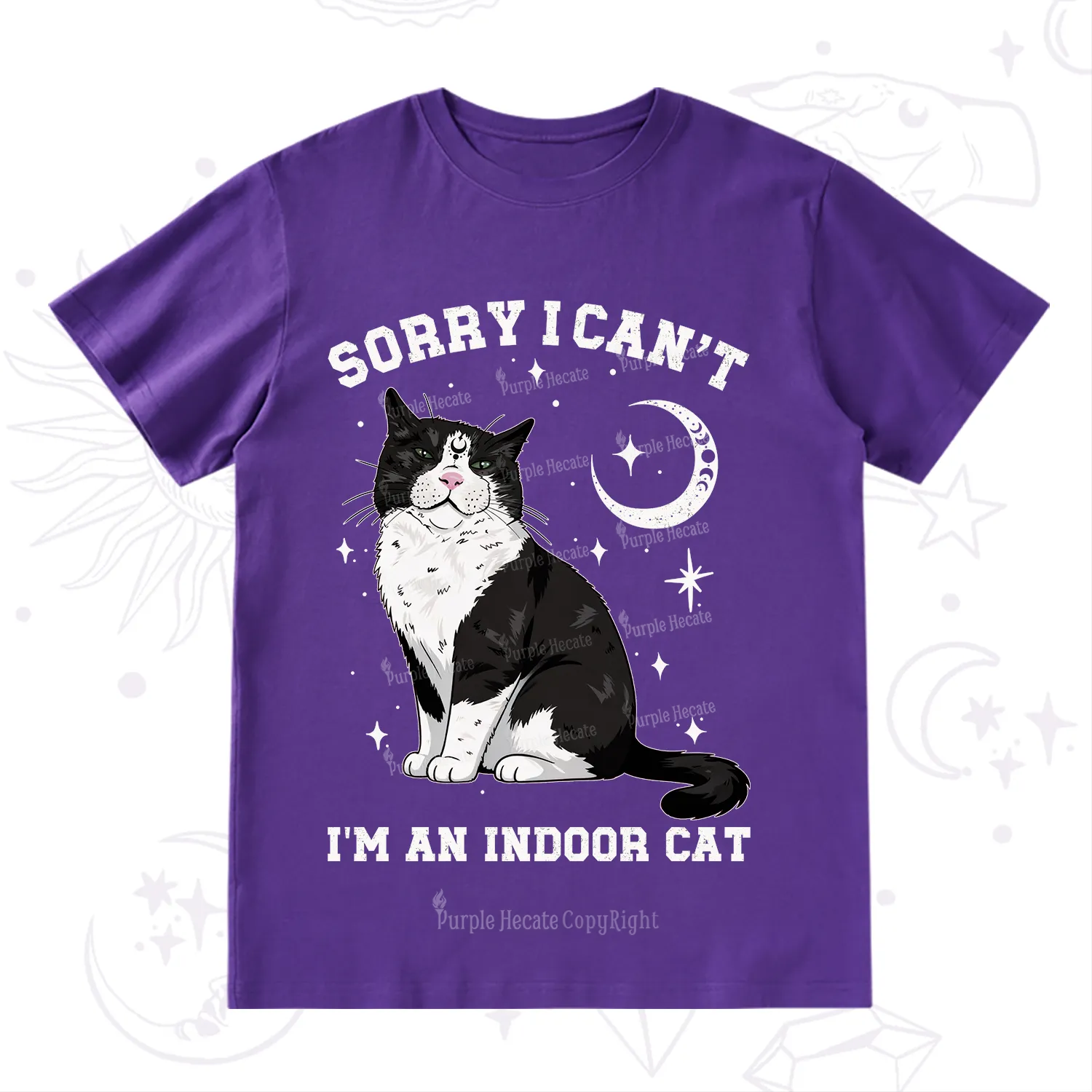 Purplehecate Sorry I Can't Go I'm an Indoor Cat T-Shirt