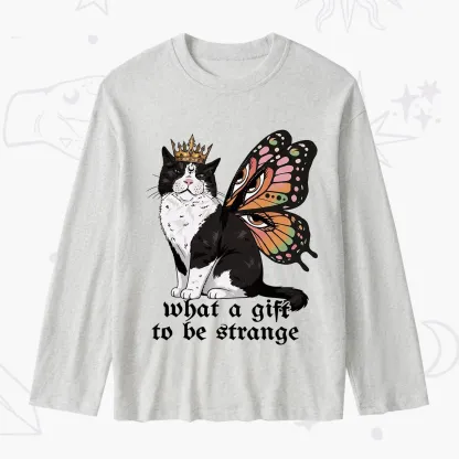 Purplehecate What a Gift to Be Strange Cat Slub Long Sleeve T-Shirt
