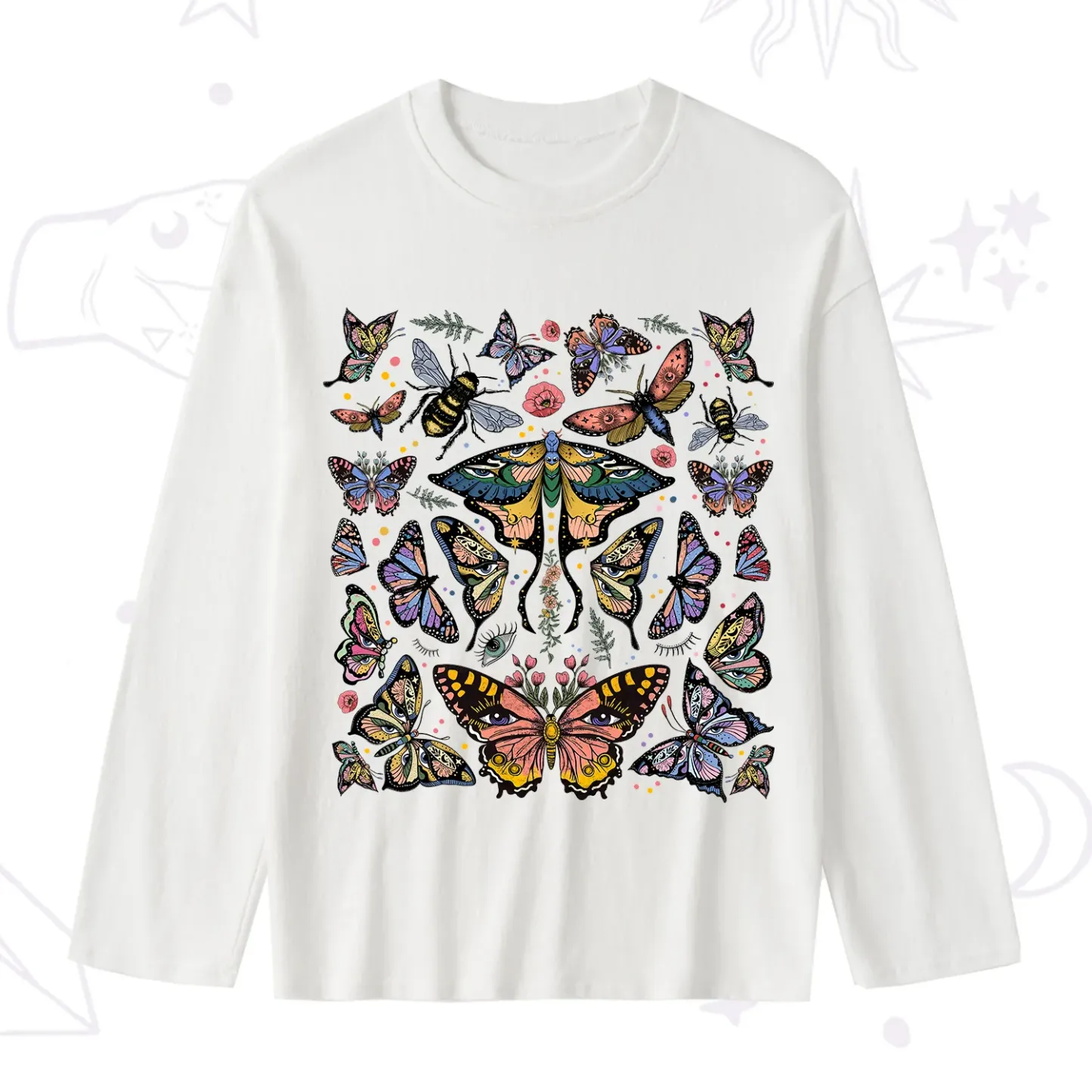 Purplehecate Mystical Butterfly & Moth Slub Long Sleeve T-Shirt