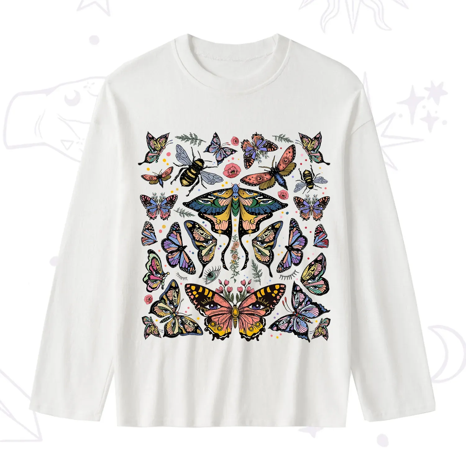 Purplehecate Mystical Butterfly & Moth Slub Long Sleeve T-Shirt