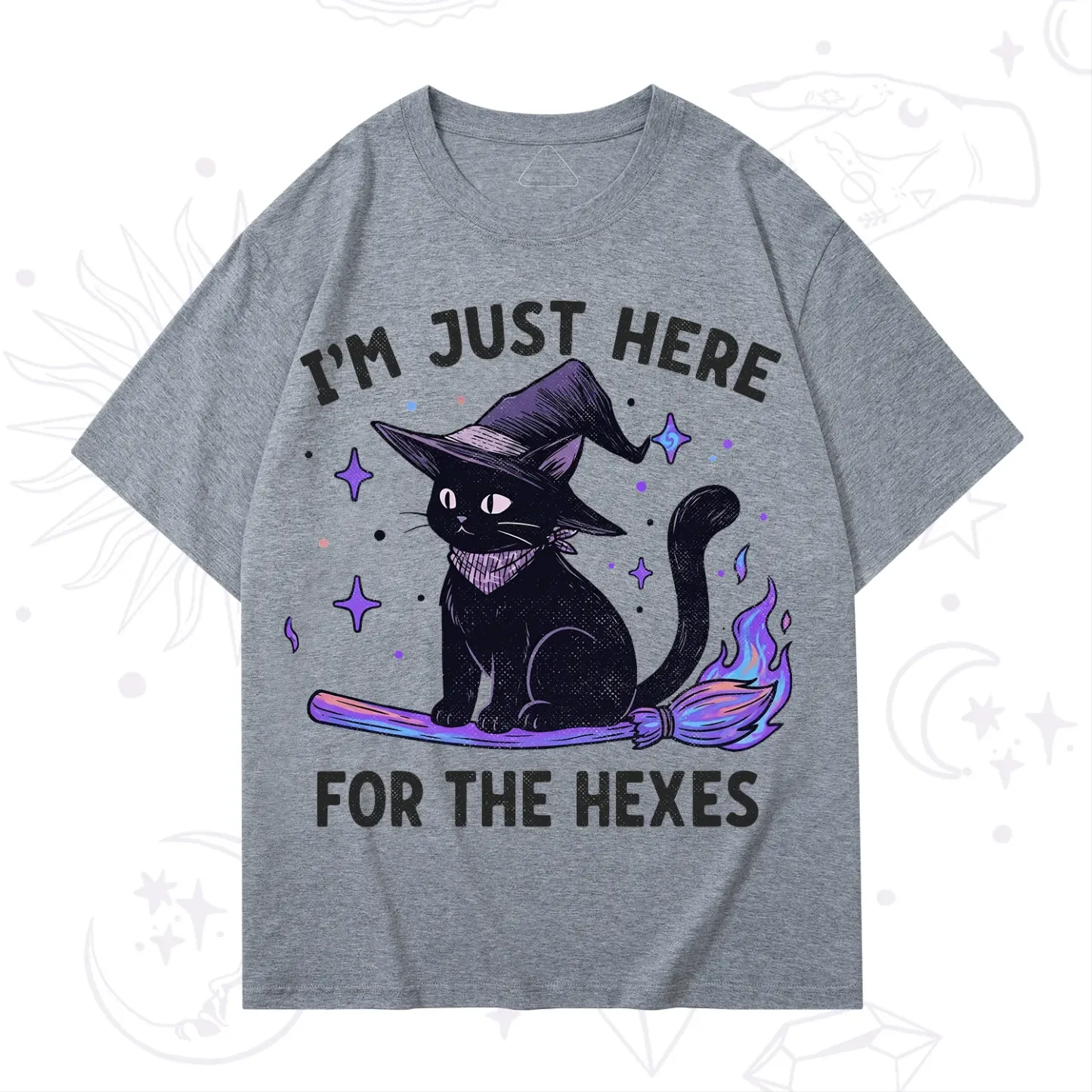 Purplehecate I'm Just Here for the Hexes Witch Cat T-Shirt