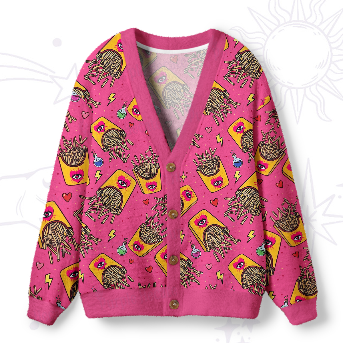 Purplehecate Magic Fries Box Ugly Cardigan Sweaters