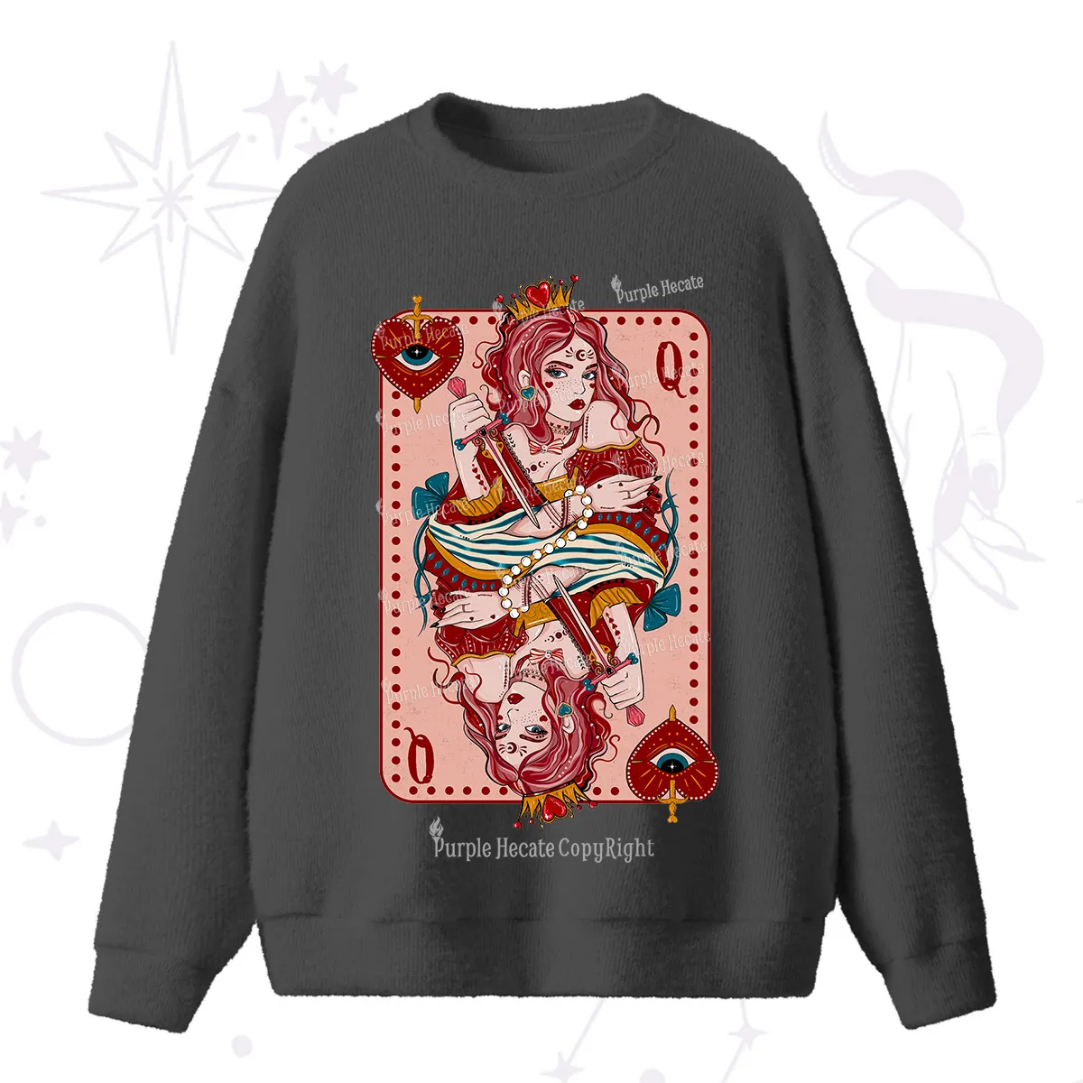 Purplehecate Queen of Hearts Fuzzy Ugly Sweater