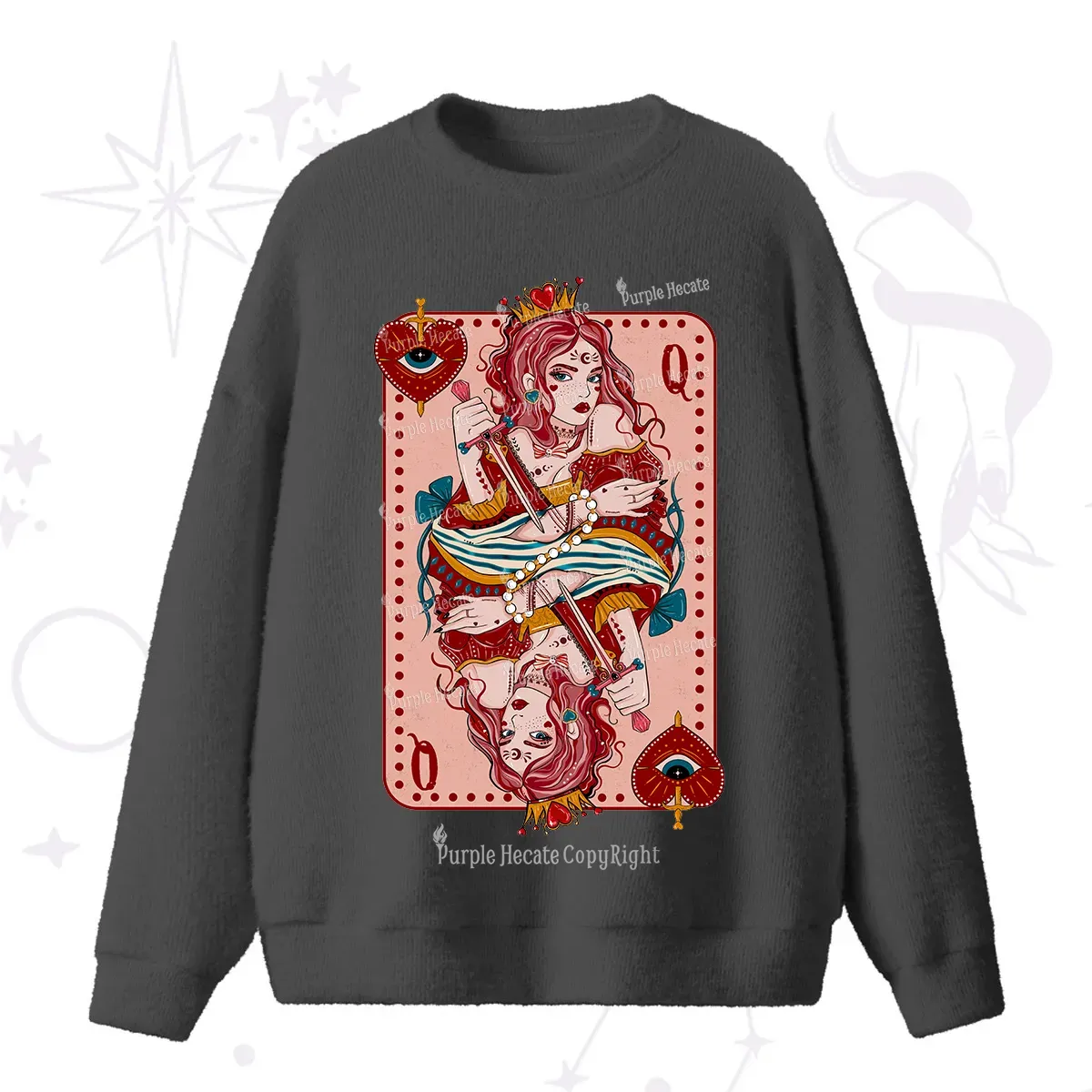 Purplehecate Queen of Hearts Fuzzy Ugly Sweater