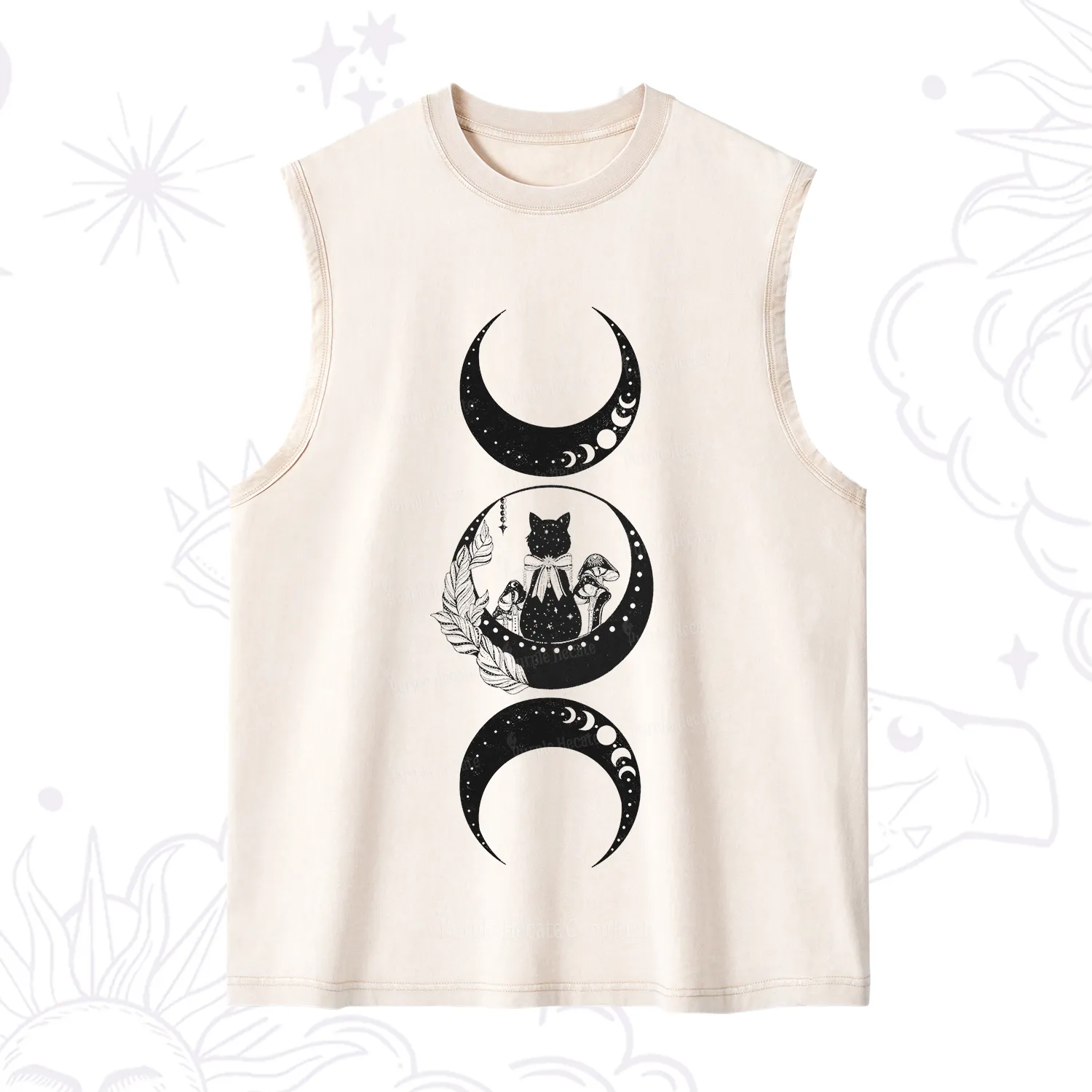 Purplehecate Cat And Moon Phases Washed Tank