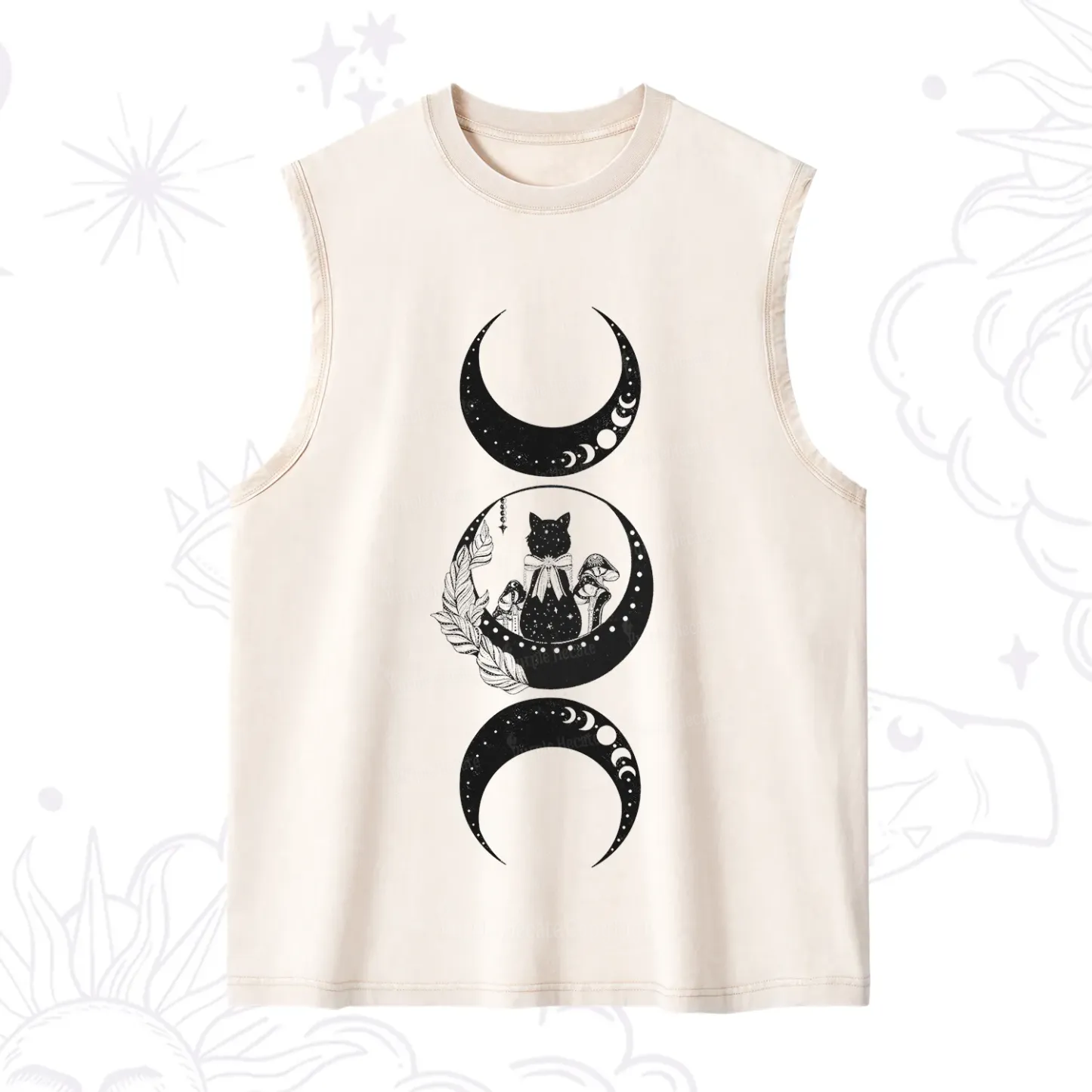 Purplehecate Cat And Moon Phases Washed Tank