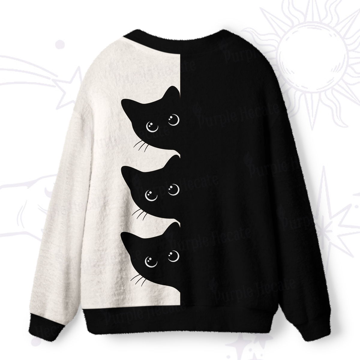 Purplehecate Three Peekaboo Black Cats Ugly Cardigan Sweaters