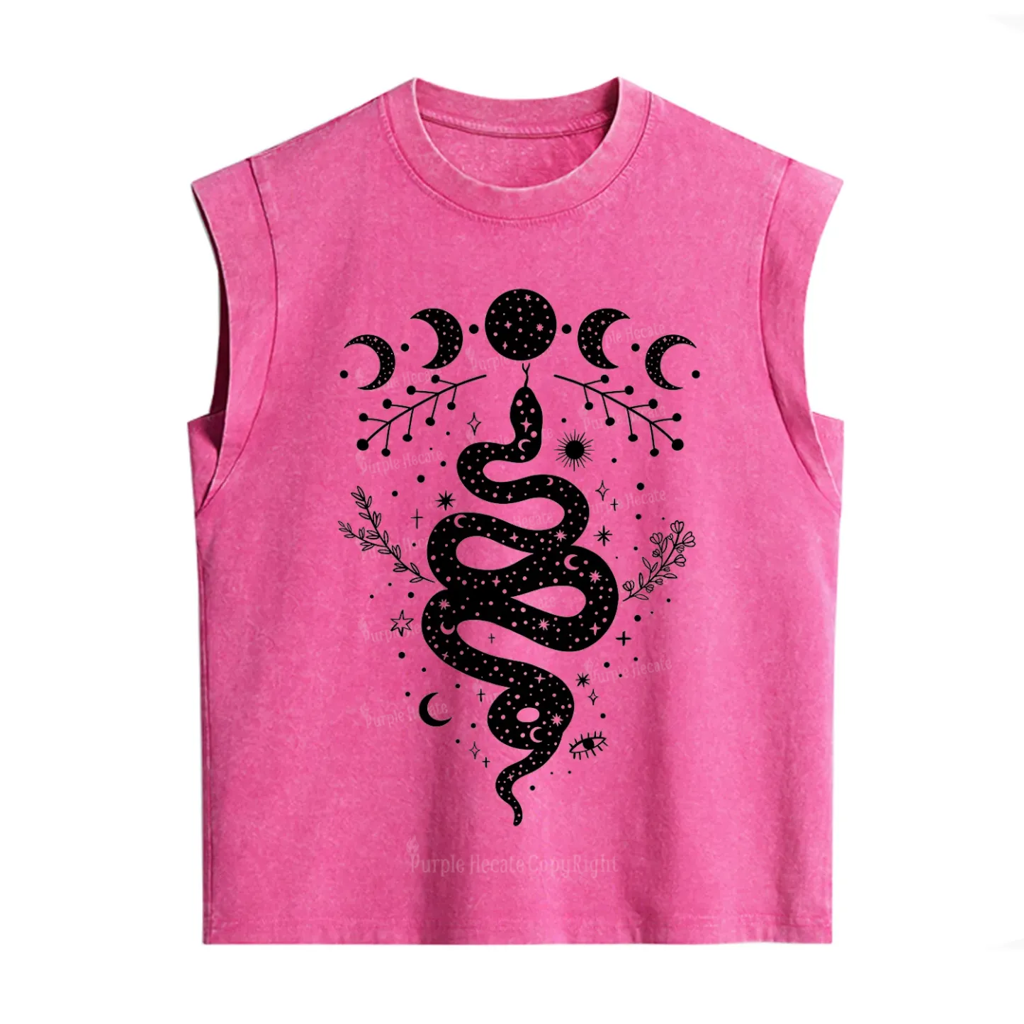 Purplehecate Snake And Moon Phase Comfort Vintage Washed Tank