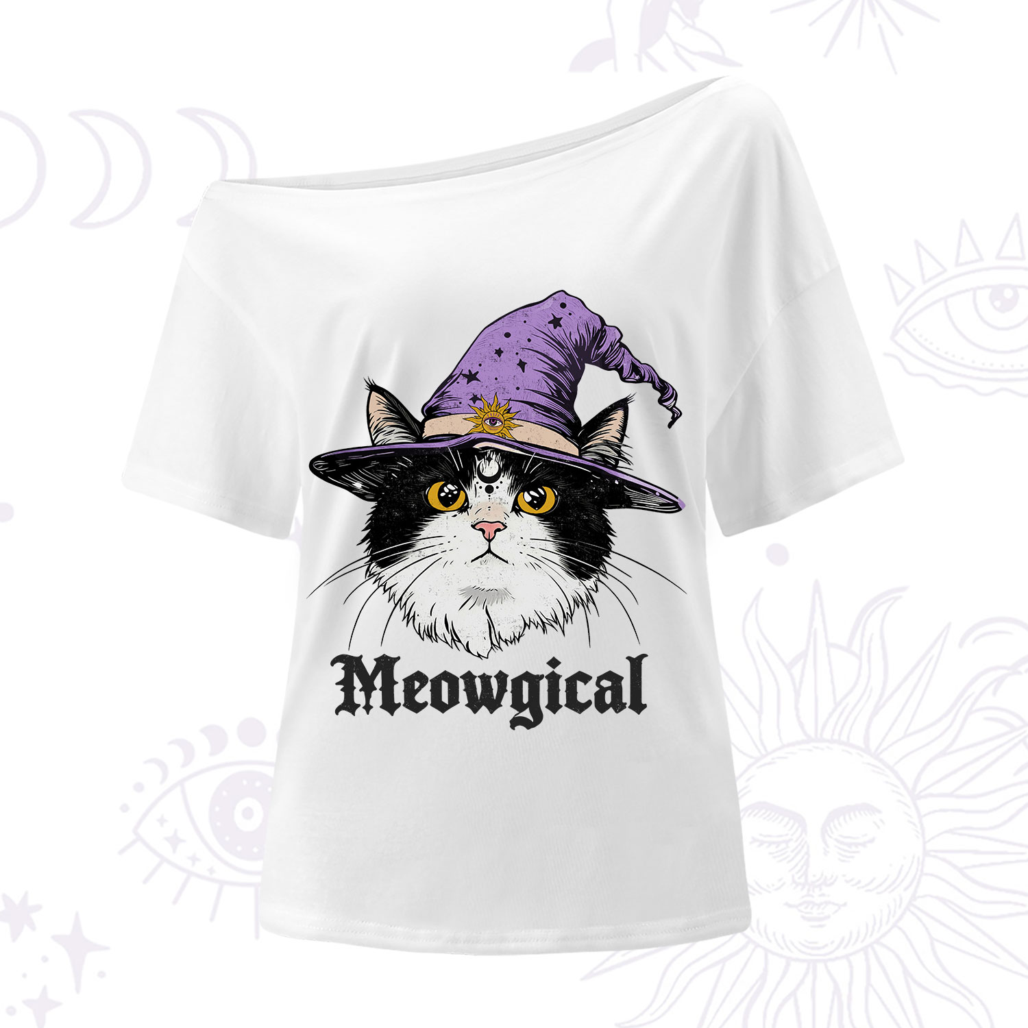 Purplehecate Meowgical Witch Cat One Shoulder T-Shirt