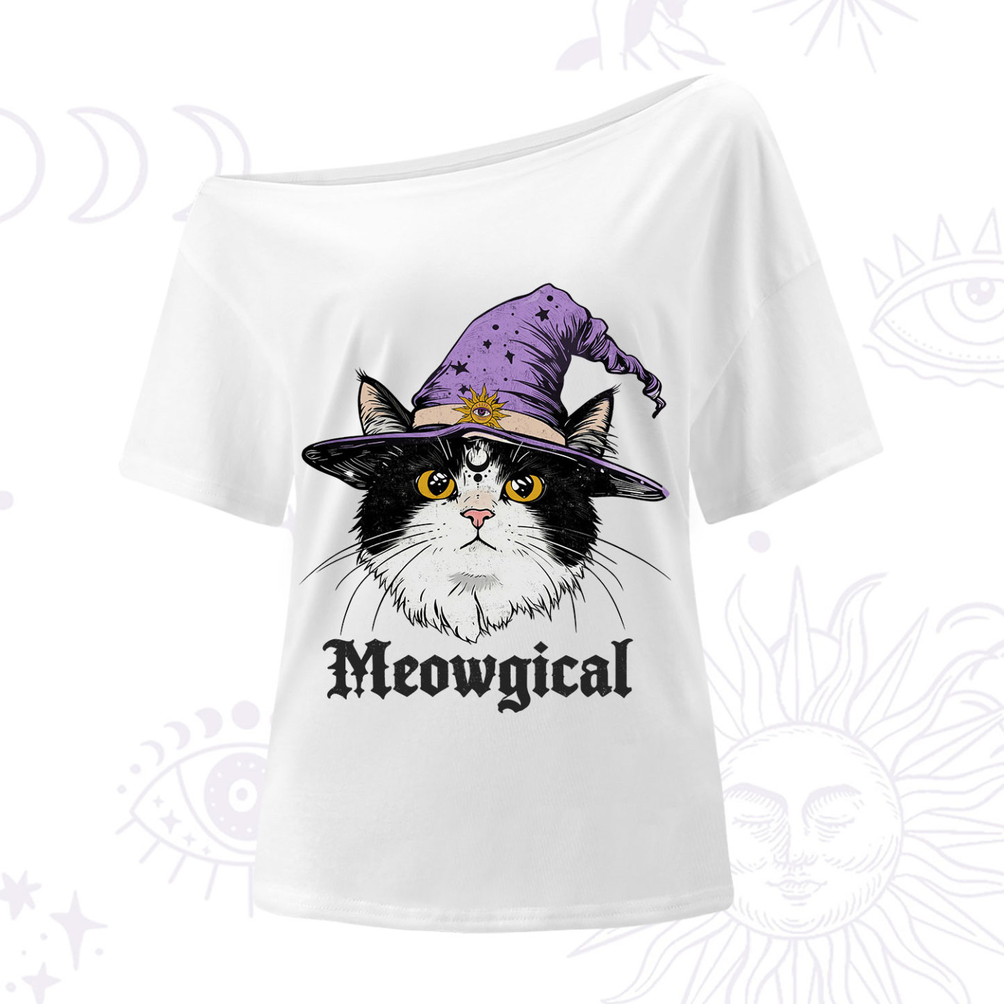 Purplehecate Meowgical Witch Cat One Shoulder T-Shirt