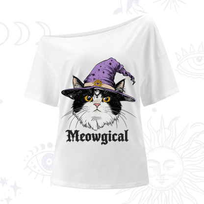 Purplehecate Meowgical Witch Cat One Shoulder T-Shirt