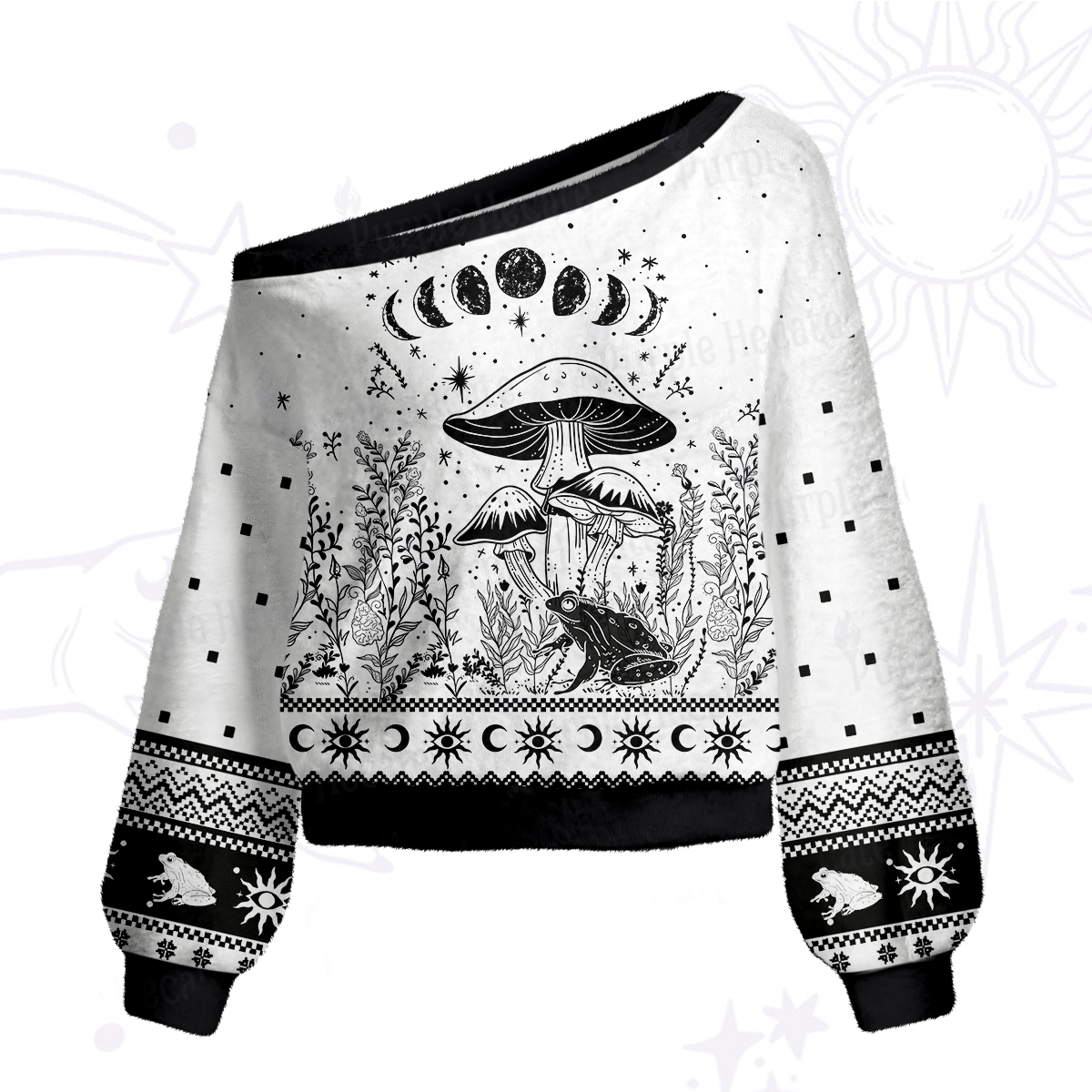 Purplehecate Celestial Frog Mushrooms One Shoulder Sweaters