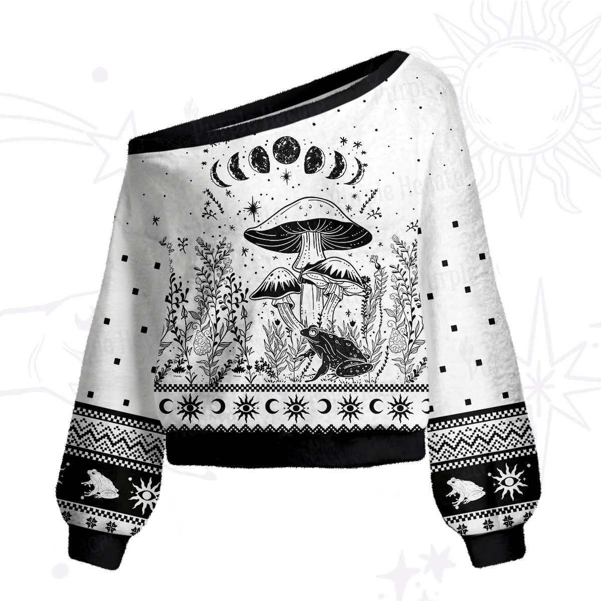 Purplehecate Celestial Frog Mushrooms One Shoulder Sweaters