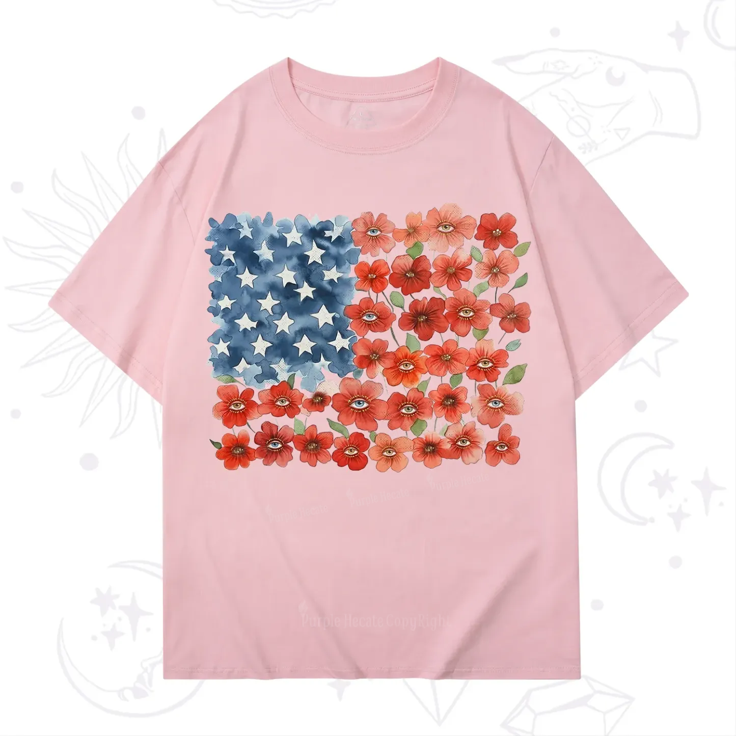 Purplehecate Floral Watercolor American Flag T-Shirt